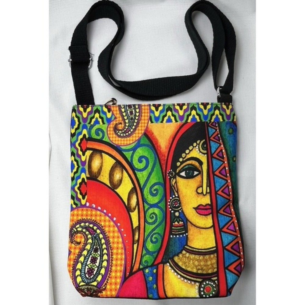 All Things Sundar Artisan Crossbody Bag Colorful Art Print Shoulder Travel Purse